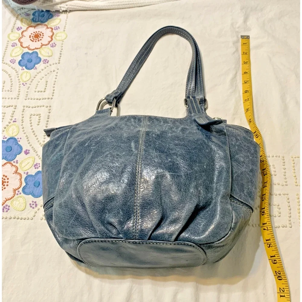 The Sak Blue Grey Distressed Leather Medium satchel top Handle Shoulder bag - Picture 4 of 9